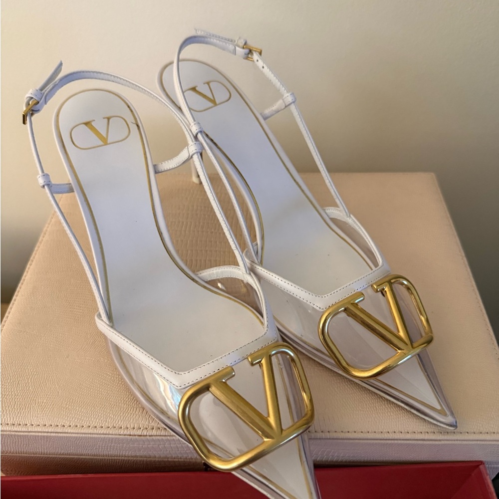 Valentino White Heels with Gold Accents